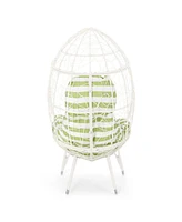 Simplie Fun Chic Teardrop Chair: Faux Rattan Weave, Plush Cushion, Abstract Mesh