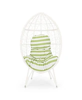 Simplie Fun Chic Teardrop Chair: Faux Rattan Weave, Plush Cushion, Abstract Mesh