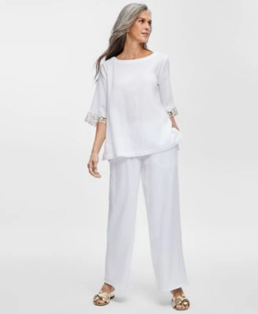 Jm Collection Womens Boat Neck 3 4 Sleeve Gauze Top Wide Leg Pants Created For Macys