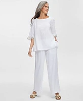 Jm Collection Womens Boat Neck 3 4 Sleeve Gauze Top Wide Leg Pants Created For Macys