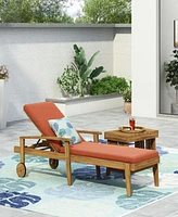 Premium Acacia Wood Chaise Lounge With Adjustable Seating And Water-Resistant Cushions