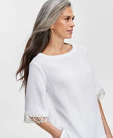 Jm Collection Women's Boat-Neck 3/4-Sleeve Gauze Top, Created for Macy's