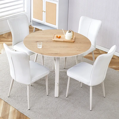 Table and chair set, Mdf desktop, white metal table legs, stable and beautiful, suitable for most styles of home. Modern simple dining table, comforta