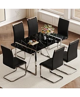 Streamdale Furniture Table and chair set.a rustic industrial rectangular Mdf black dining table with Mdf desktop and electroplated silver metal legs.P