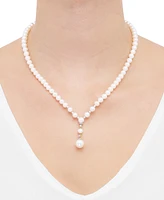 Grown With Love Cultured Freshwater Pearl (6-10mm) & Lab Grown Diamond (3/8 ct. t.w.) Lariat Necklace in 14k Gold, 16" + 2" extender