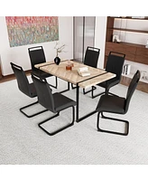 Streamdale Furniture 59" Rural Industrial Rectangular Mdf Light Wood Dining Table Set and Pu Armless Dining Chair Set, 6