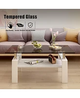 Rectangle Coffee Table, Tempered Glass Tabletop with Mdf Layer, Modern Table for Living Room, Gray Glass