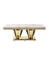 51.18" Modern Rectangular 0.78" Thick Mdf Marble Pattern Top, Coffee Table Stainless Steel Base with Gold Mirror Finish