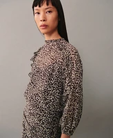 Mango Women's Leopard Print Draped Dress