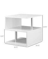 20" Modern End Table, Accent Side Table, S-Shaped Coffee Table with Storage Shelf and Steel Poles, White