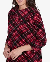 Ruby Rd. Petite Plaid Chenille Ribbed Knit Split Cowl Neck Top