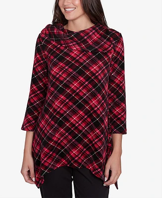 Ruby Rd. Petite Plaid Chenille Ribbed Knit Split Cowl Neck Top