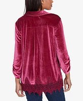 Ruby Rd. Petite Stretch Velvet Lace Trim V-Neck Top