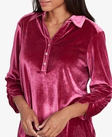 Ruby Rd. Petite Stretch Velvet Lace Trim V-Neck Top