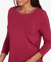 Ruby Rd. Petite Berry Chain Embellished Solid Knit Crew Neck Top