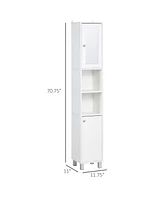 Tall Bathroom Storage Cabinet with Mirror, Wooden Freestanding Tower Cabinet with Adjustable Shelves, for Bathroom, or Living Room, White