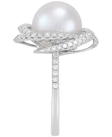 Grown With Love Cultured Ming Pearl (11mm) & Lab Grown Diamond (3/4 ct. t.w.) Love Knot Ring in 14k White Gold