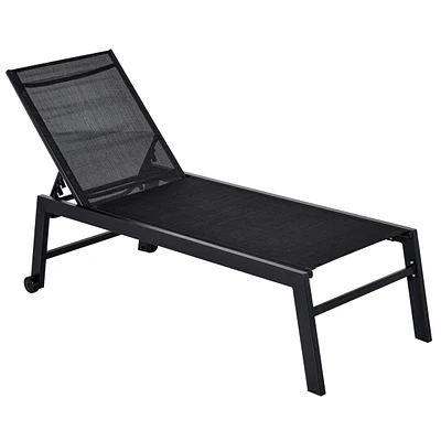 Streamdale Furniture Outdoor Lounge Chair, Patio Lounger with 5-Position Reclining Backrest and 2 Wheels for Poolside, Beach, Lawn, Black