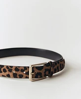 Mango Women's Leopard-Print Leather Belt