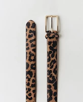 Mango Women's Leopard-Print Leather Belt