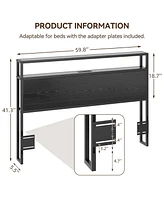 gaomon Headboard for Queen Bed with Storage, Adjustable Metal & Wood 2 Outlets, Led Lights, Usb Ports, and Storage Rack, Sturdy