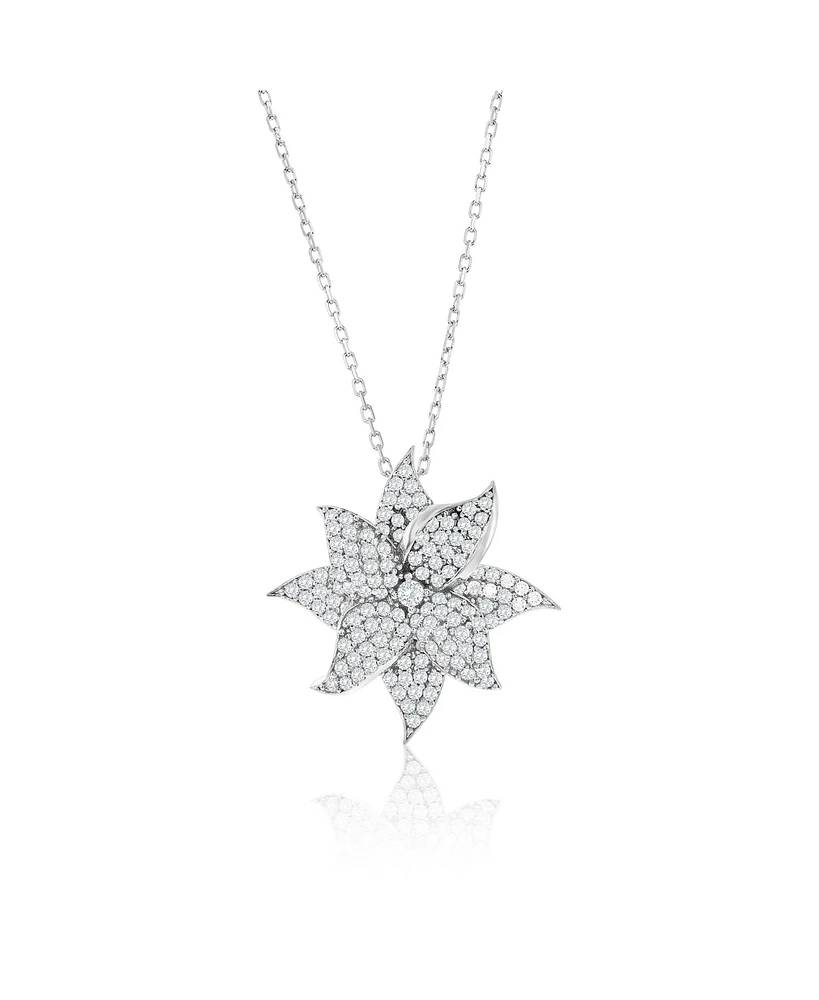 Suzy Levian New York Suzy Levian Sterling Silver White Cubic Zirconia Large Pave Flower Pendant