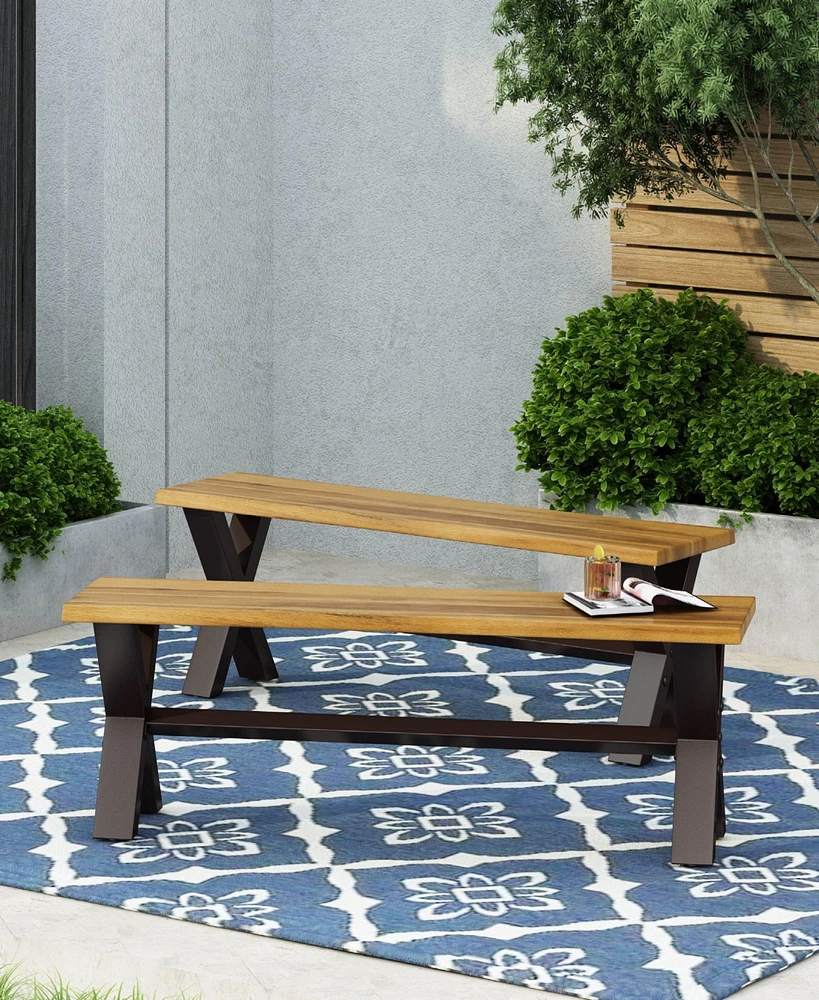 Streamdale Furniture Acacia Wood And Iron X-Cross Picnic Bench: Durable, Stylish, And Perfect For Patios