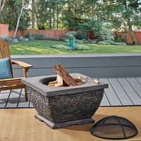 32" Mgo Light-Weight Concrete Wood Burning Square Fire Pit, Grey