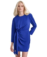 Dkny Petite Solid Pleated Side-Knot Long-Sleeve A-Line Dress