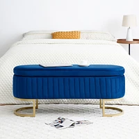Streamdale Furniture Storage Bench Bedroom Bench, Velvet Oval Upholstered End of Bed Bench with Golden Metal Legs,50" Modern Storage Ottoman Bench for