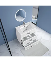 Streamdale Furniture30 Inch Bathroom Vanity with Ceramic Sink Combo Set, Modern Freestanding Bathroom Storage Cabinet with 2 Drawers, Floor Standing B