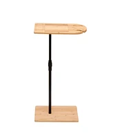 Couch Tray Table Bamboo Height Adjustable Side Table for Sofa C-shaped Oval End Tables with Slots for Bed & Chairs in Living Room & Bedroom (Oval + Re
