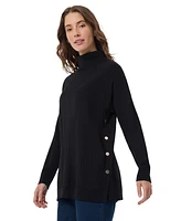 Jones New York Women's Long Sleeve Mock Neck Sweater with Side Placket