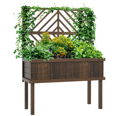 Streamdale Furniture Raised Garden Bed with Trellis for Climbing Plants, Vegetable, Grape Vines, Wood Planter with Legs, Drainage Holes and Filter for