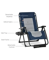 Foldable Outdoor Lounge Chair with Footrest, Oversized Padded Zero Gravity Lounge Chair with Headrest, Side Tray, Cup Holders, Armrests for Camping, L