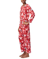 Hue Women's Printed Waffle-Fleece Long Pajama Set