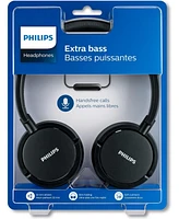 Philips Wired Headphones Flat Folding, 32mm Drivers, In-Line Microphone, Lightweight, Comfortable Fit, 3.5mm Jack - Black