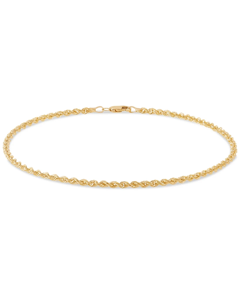 Polished Classic Rope Link Chain Ankle Bracelet in 14k Gold