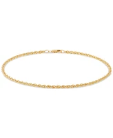 Polished Classic Rope Link Chain Ankle Bracelet in 14k Gold