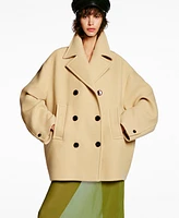 Mango Women's Double Breasted Virgin Wool Coat