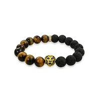 Bling Jewelry Unisex Jungle Animal Brown Tiger Eye Black Onyx Bead Stretch Loin Bracelet