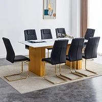 Streamdale Furniture Table and chair set.Large modern rectangular table with 0.4 inch patterned glass tabletop and large Mdf table legs.Comes with 8 c