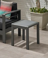 Stylish Aluminum End Table With Frosted Glass Top For Outdoor Seating