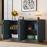 4 Wavy Doors Ample Storage Space Sideboard with Adjustable Shelves and Retro Copper Handles for Dining Room and Living Room (Black)