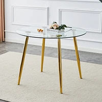 Streamdale Furniture A glass tabletop with a diameter of 40 inches and a modern minimalist circular dining table with gold plated metal legs. 40 ' 40'