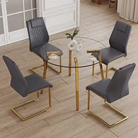 Streamdale Furniture Table and chair set.a Modern Minimalist Style Round Clear Tempered Glass Table with Metal Legs.Paired with dark gray chairs with