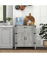 Sideboard Buffet Cabinet with Storage Drawer, Modern Farmhouse Kitchen Cabinet with 2 Barn Doors, Coffee Bar Cabinet, Gray