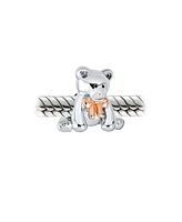 Bling Jewelry Stuffed Animal Teddy Bear Charm Bead Rose Gold Plated Sterling Silver - Two