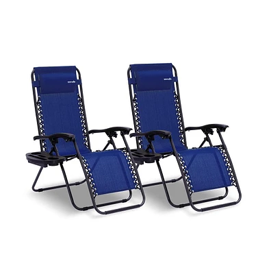 SereneLife Adjustable Zero Gravity Chair Set with Side Table, 2-Pack, Blue