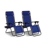 SereneLife Adjustable Zero Gravity Chair Set with Side Table, 2-Pack, Blue